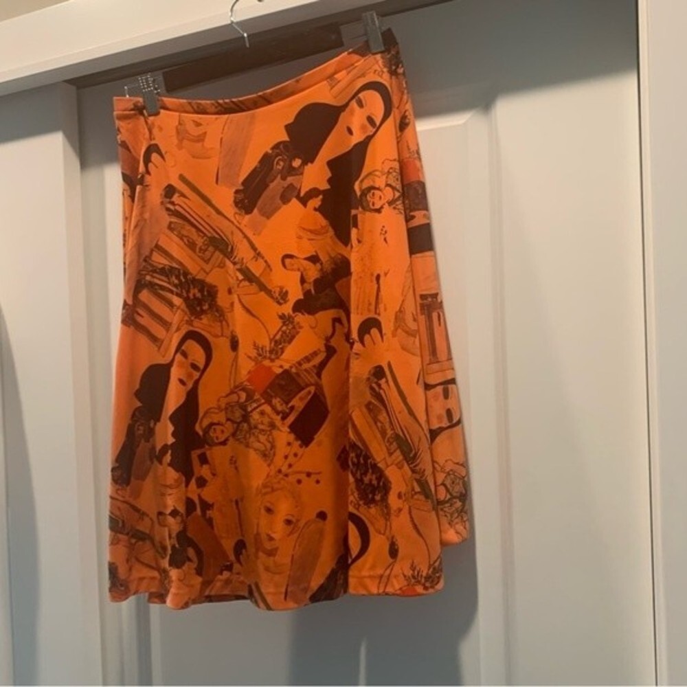 RARE Ladies graphic 1920s skirt in orange and black size L lucky tops by L&K